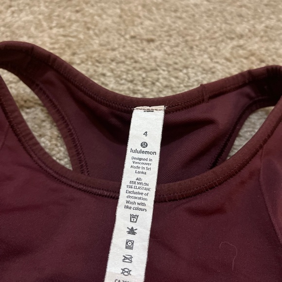 #287& 258 🍋Lululemon Ebb To Train Bra Garnet Red Size 4 High Neck Longline🍋 - Picture 7 of 9